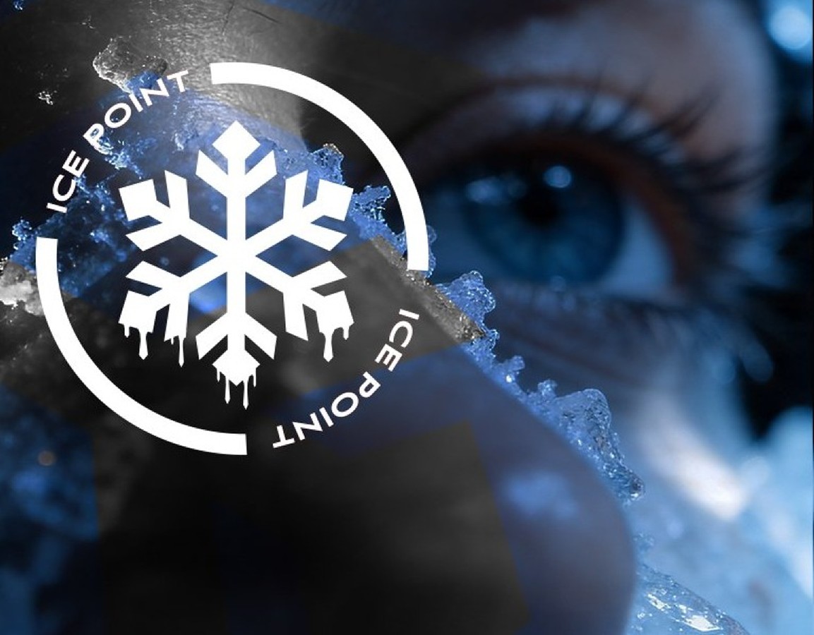 Identidade visual da IcePoint: close-up de um olhar em tons de azul gelo